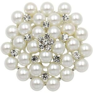 Women's Elegant Imitation White Pearl Crystal Brooch Pin Wedding Bridal Silver